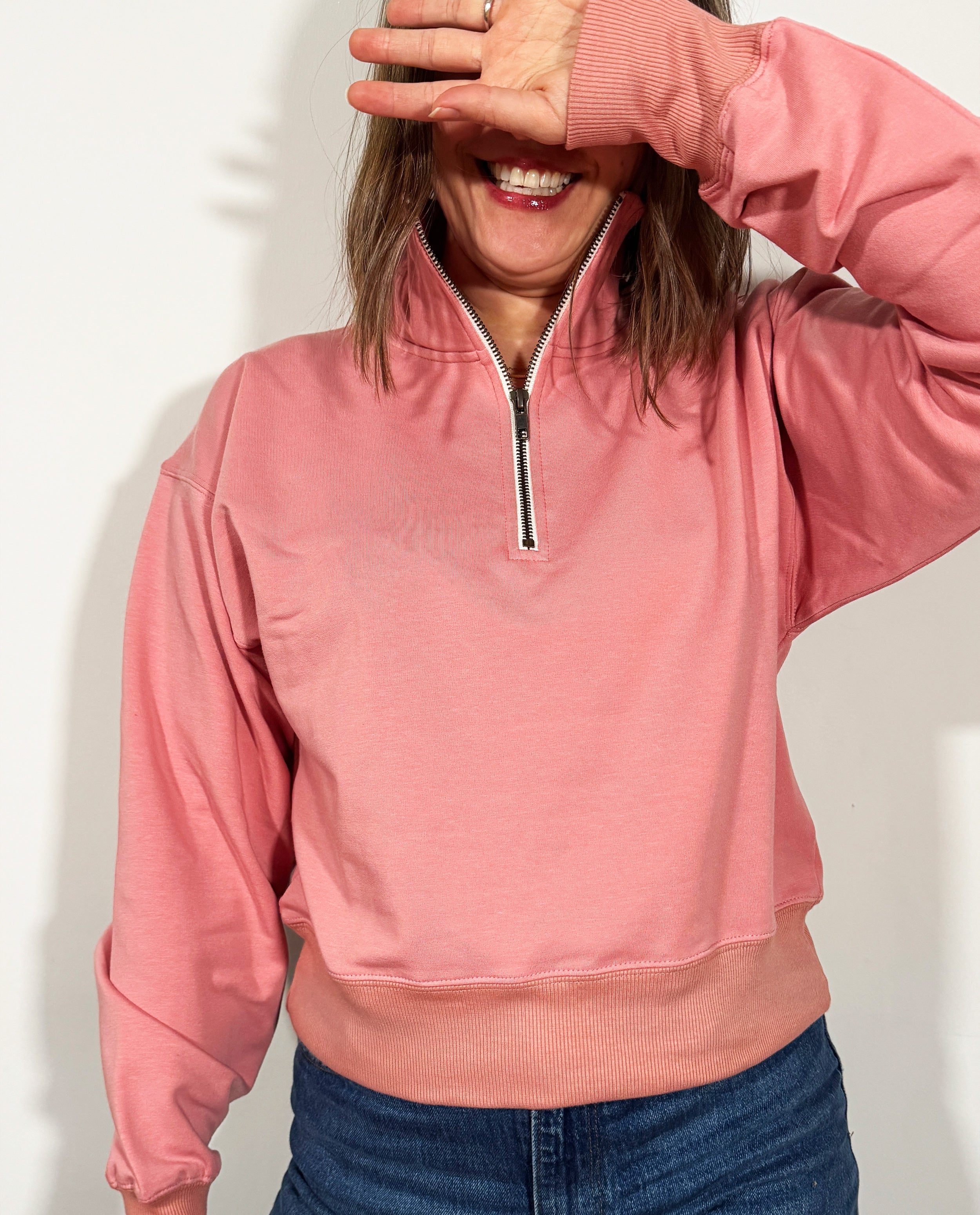 The 1/4 Zip Sweatshirt in Rose | FRANC Sustainable Clothing