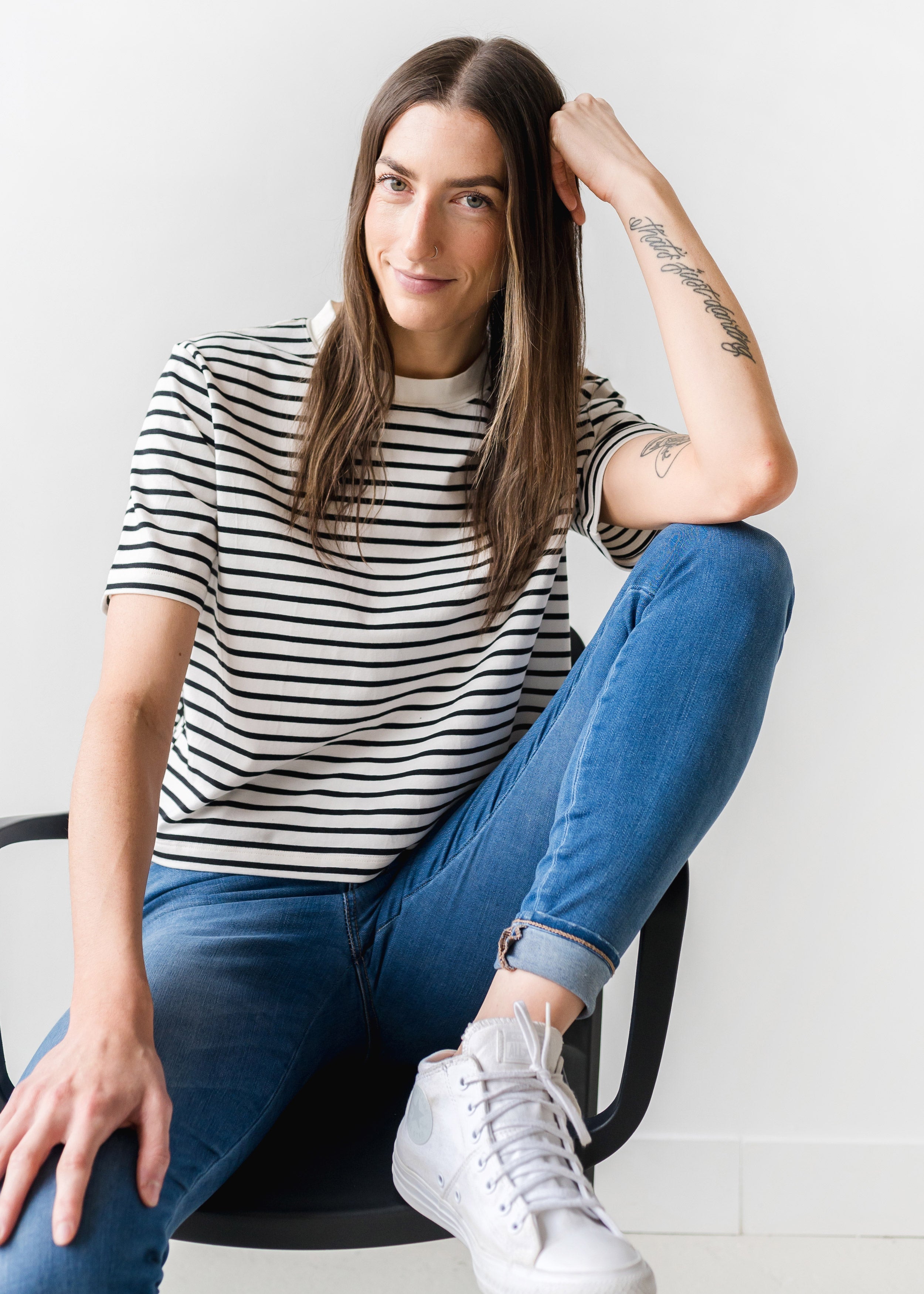 The Boxy Tee in Black Stripe | FRANC Sustainable Clothing