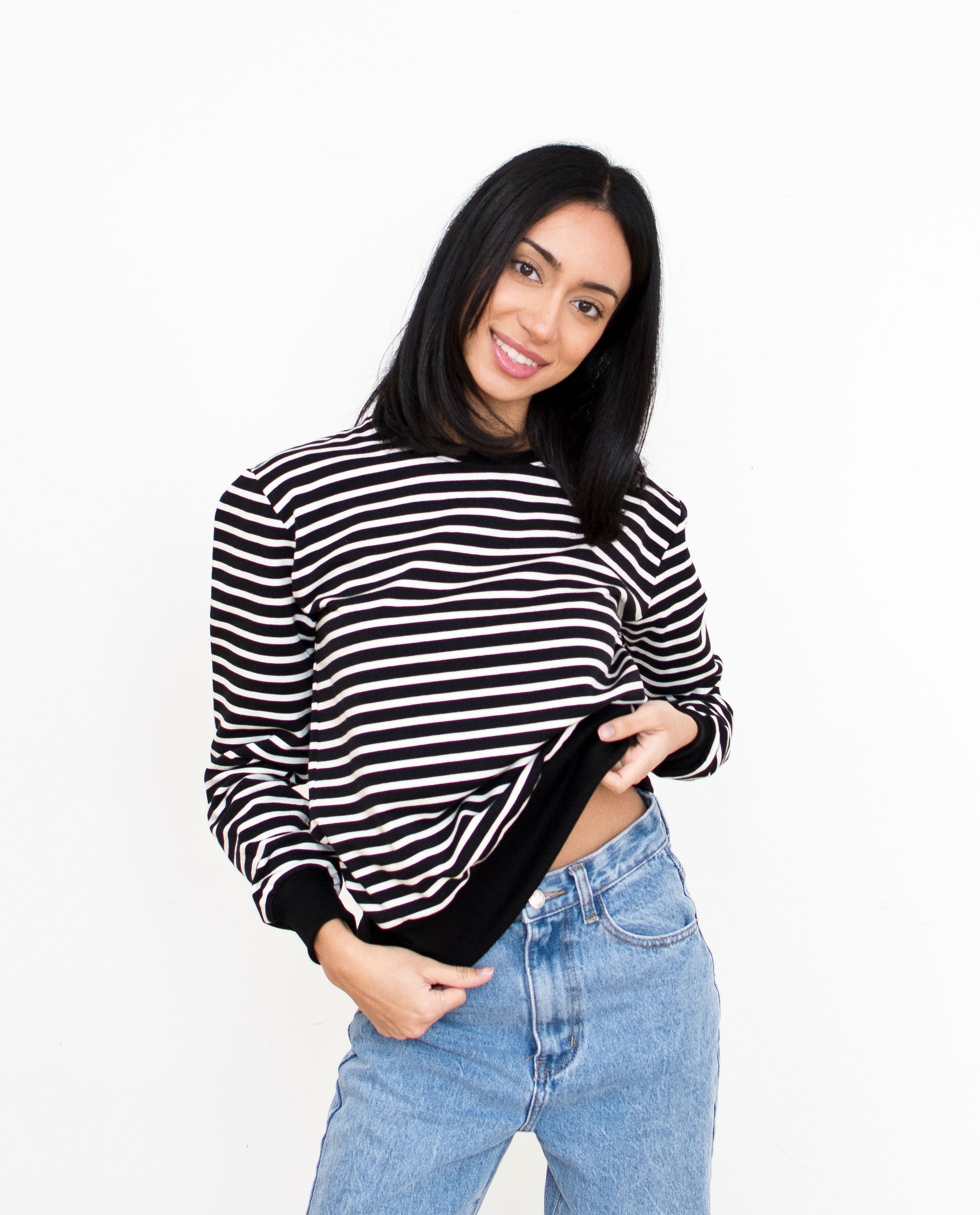 The Crewneck Sweatshirt in Natural Stripe | FRANC Sustainable Clothing