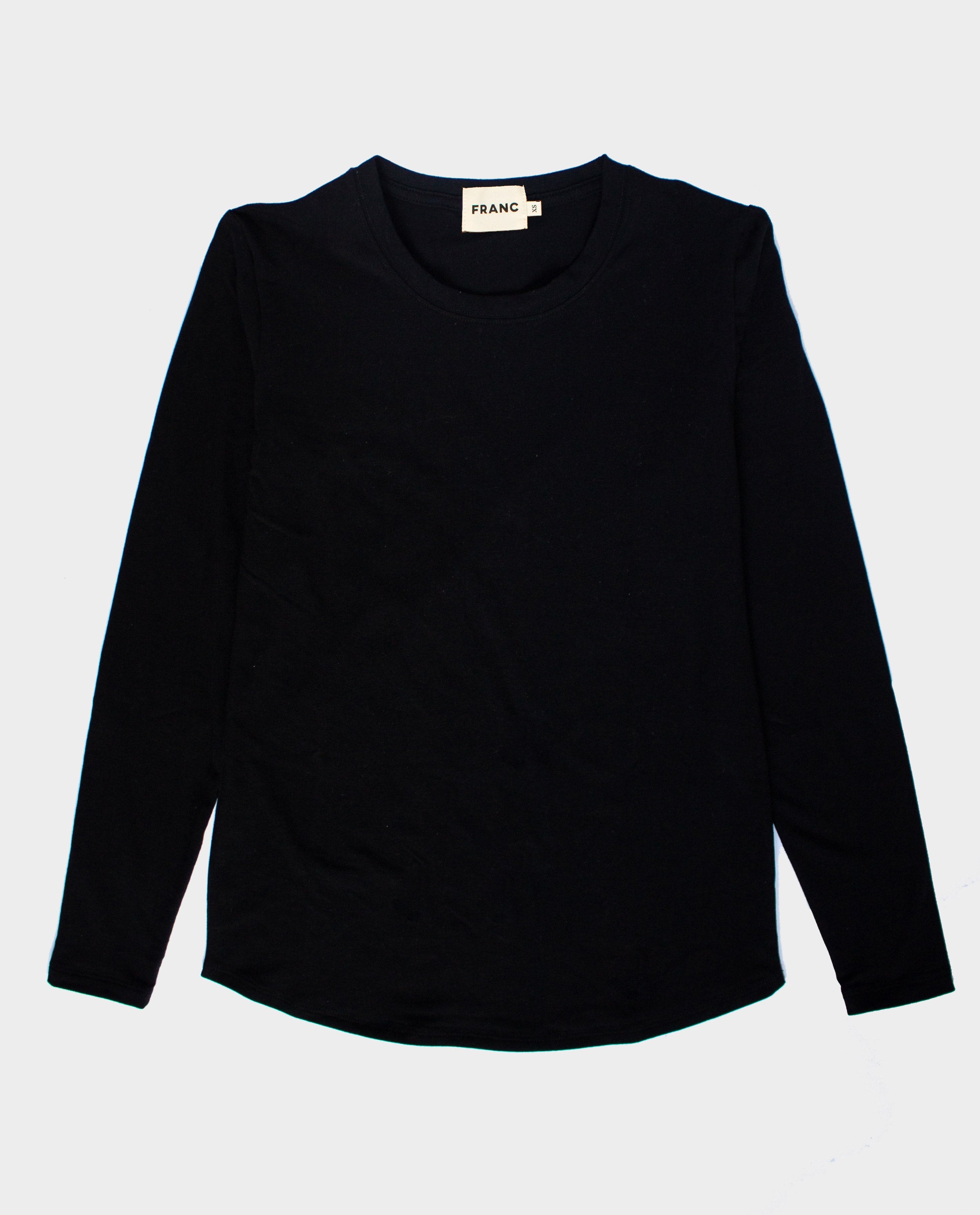 The Long Sleeve Crewneck Tee in Black | FRANC Sustainable Clothing