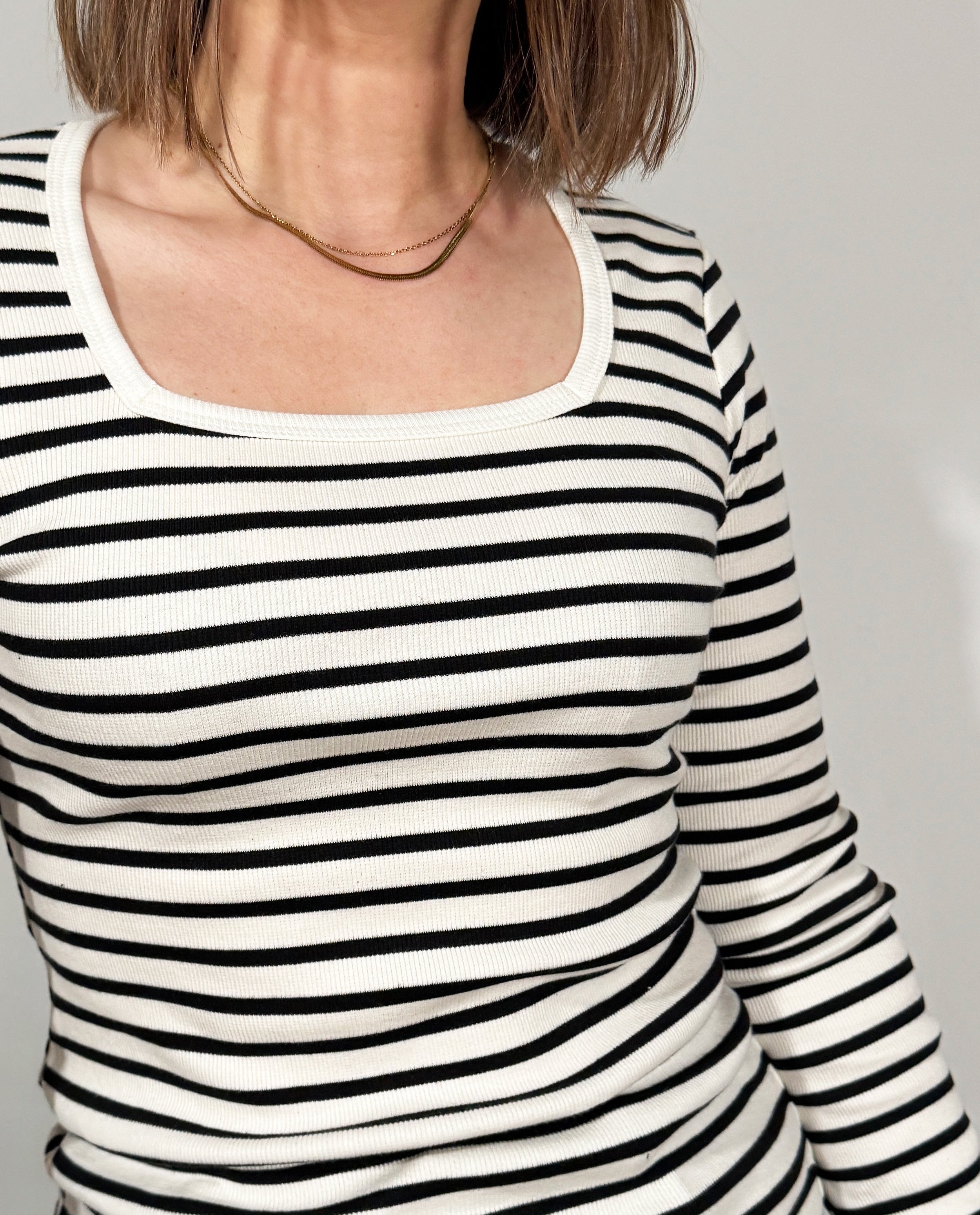 The Long Sleeve Squareneck Top in Black Stripe | FRANC Sustainable Clothing