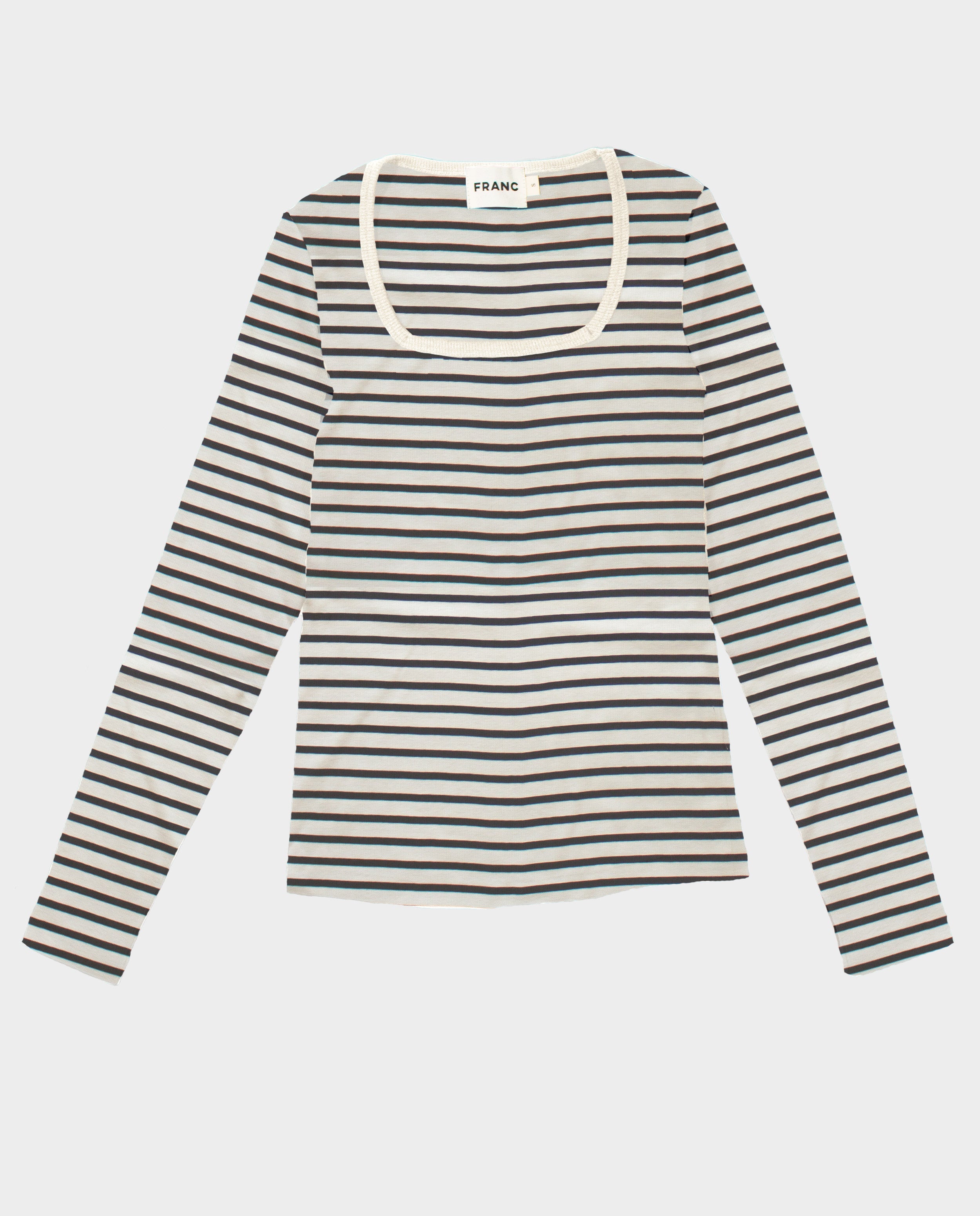 The Long Sleeve Squareneck Top in Black Stripe | FRANC Sustainable Clothing