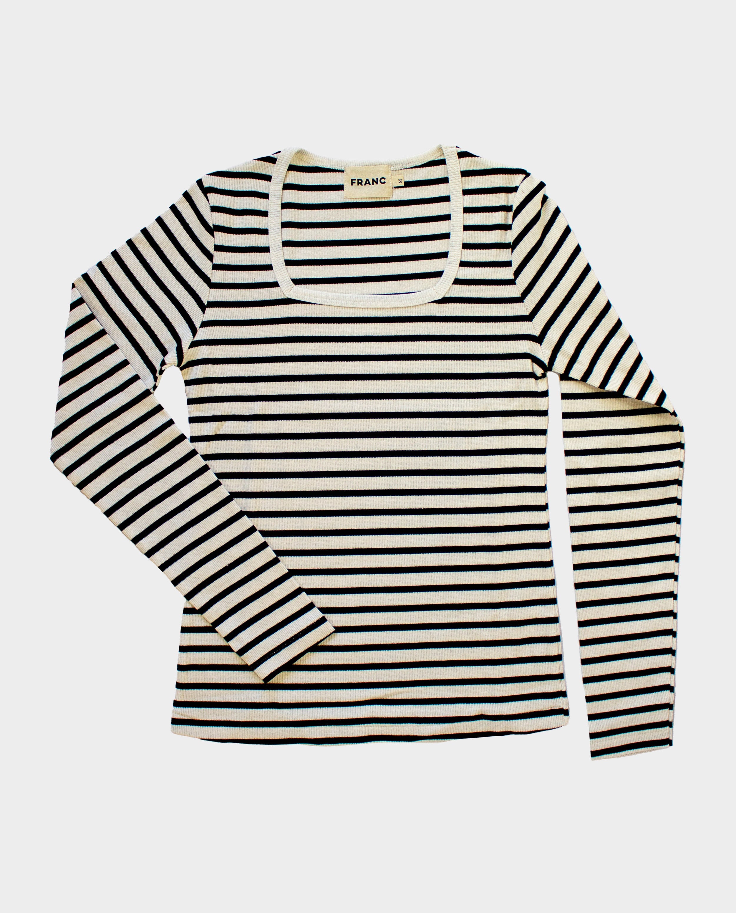 The Long Sleeve Squareneck Top in Black Stripe | FRANC Sustainable Clothing