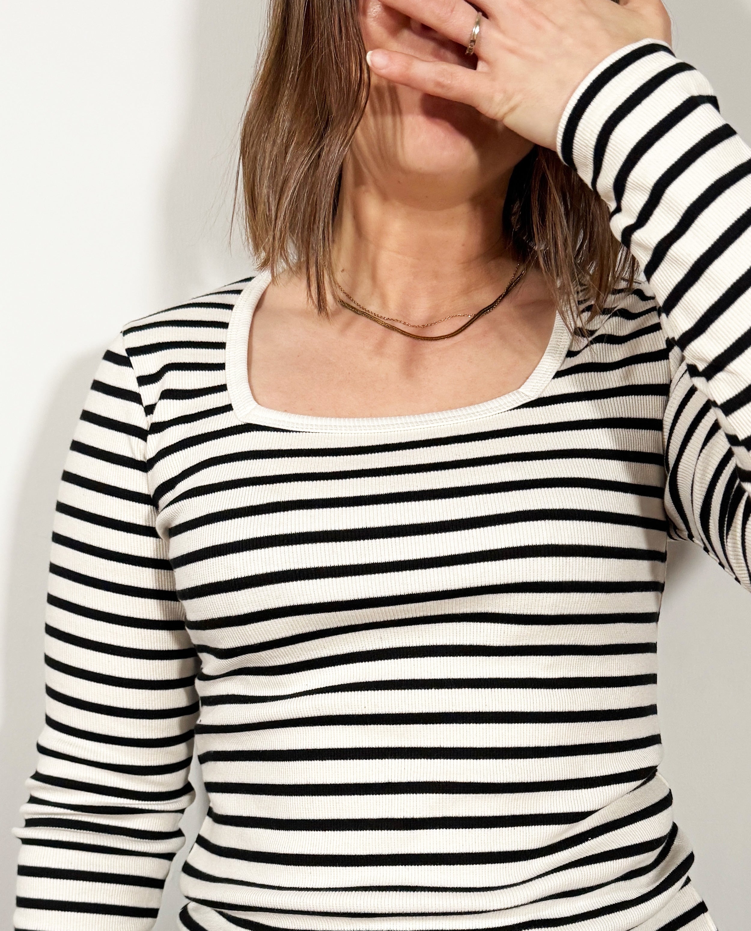 The Long Sleeve Squareneck Top in Black Stripe | FRANC Sustainable Clothing