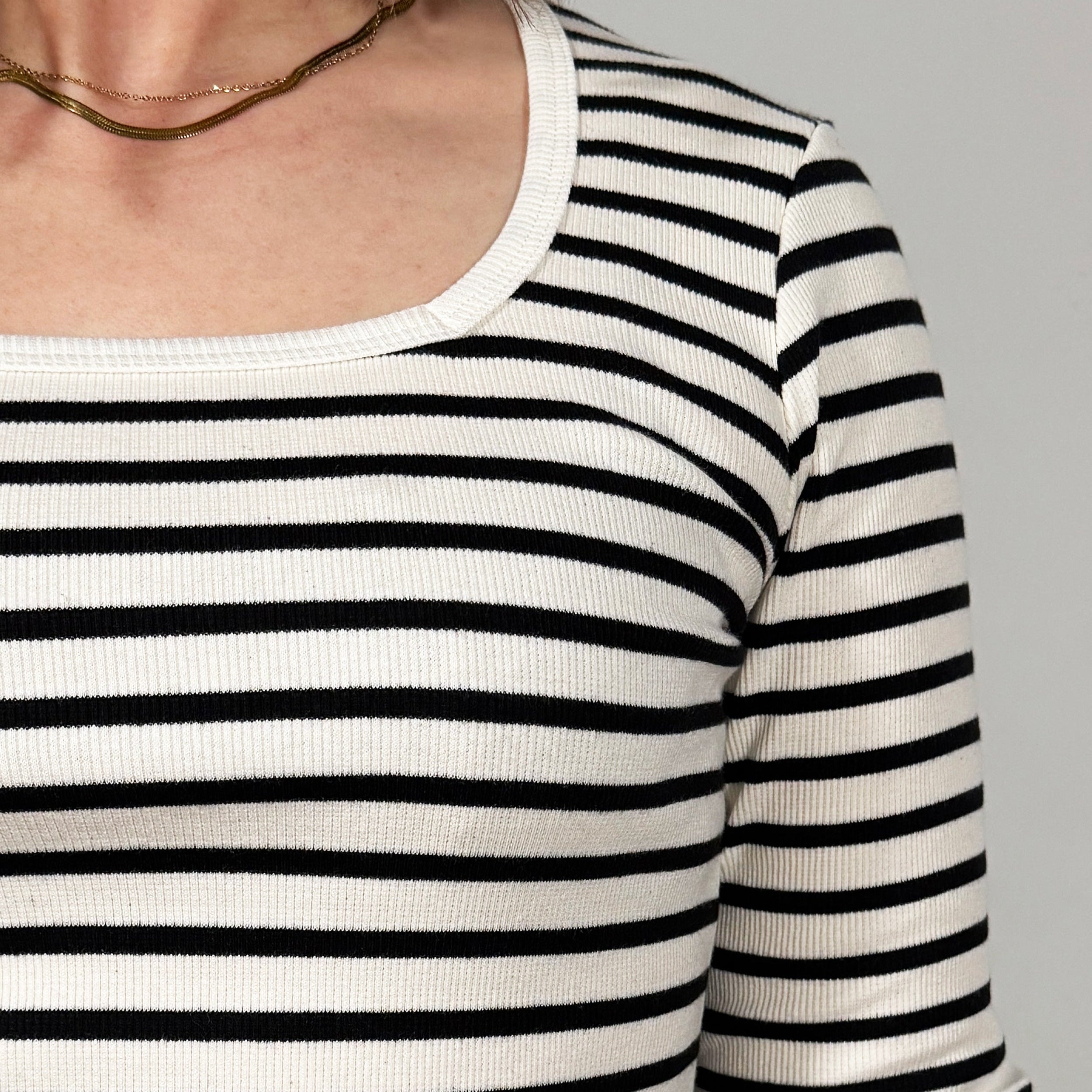 The Long Sleeve Squareneck Top in Black Stripe | FRANC Sustainable Clothing