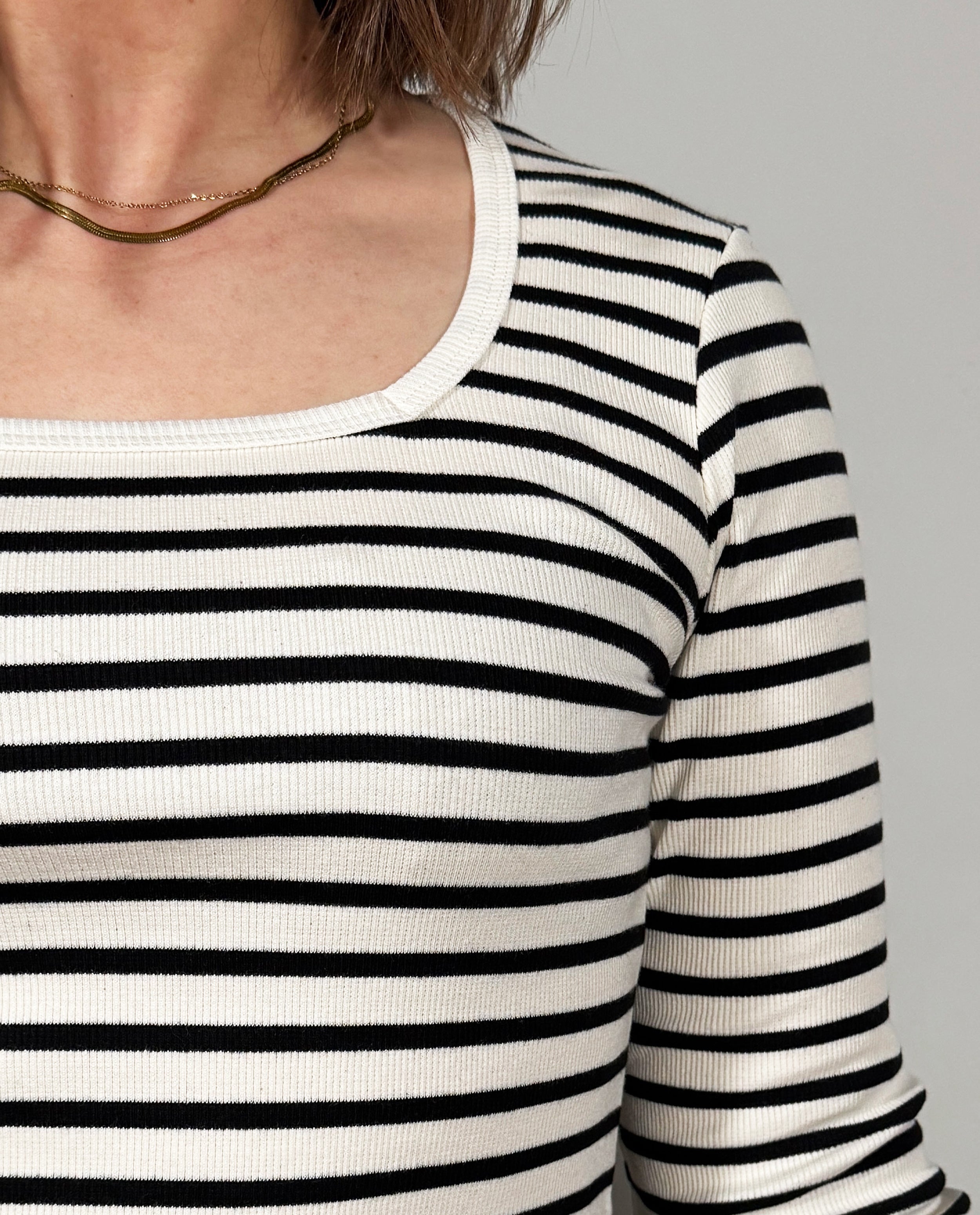 The Long Sleeve Squareneck Top in Black Stripe | FRANC Sustainable Clothing