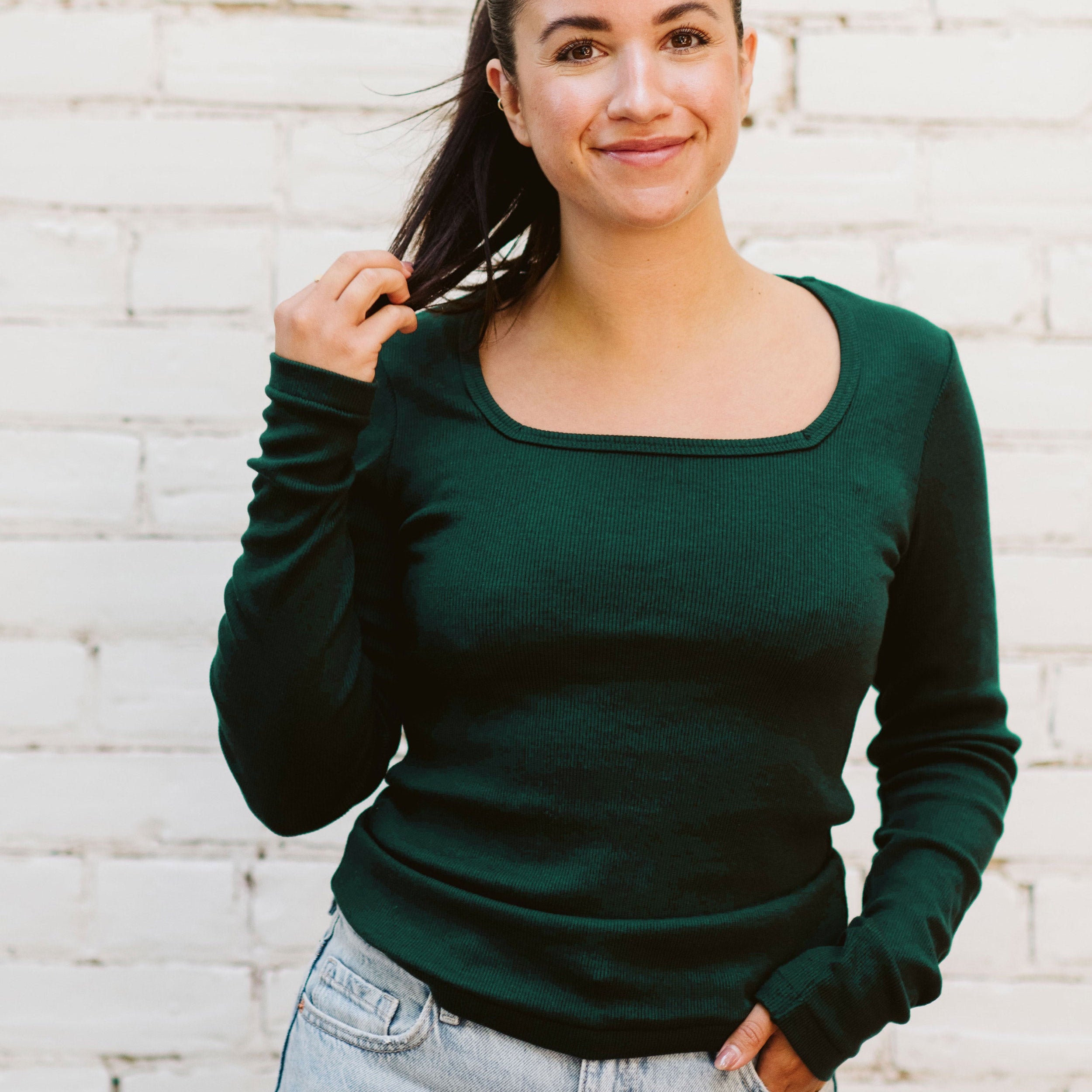 The Long Sleeve Squareneck Top in Emerald | FRANC Sustainable Clothing