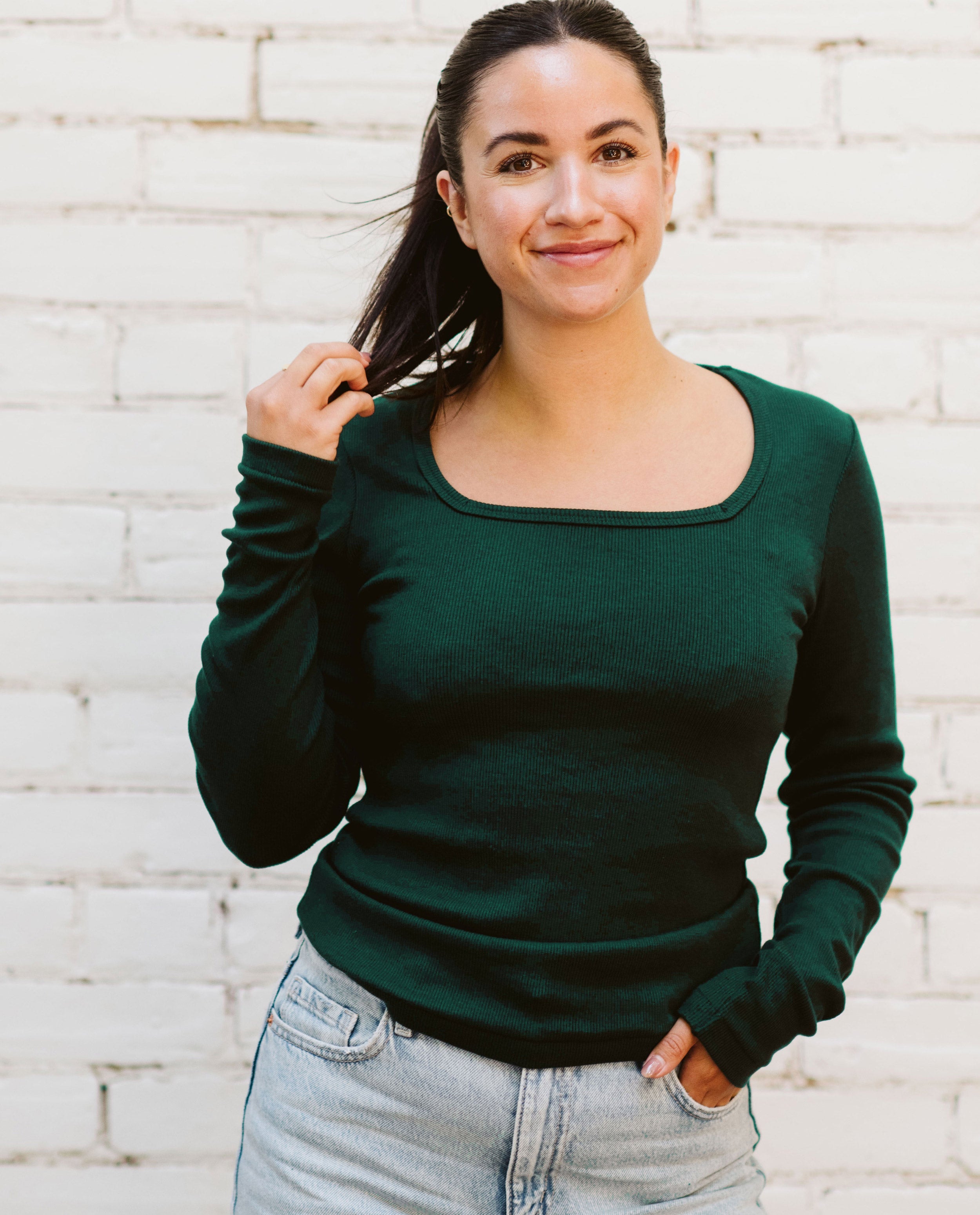 The Long Sleeve Squareneck Top in Emerald | FRANC Sustainable Clothing