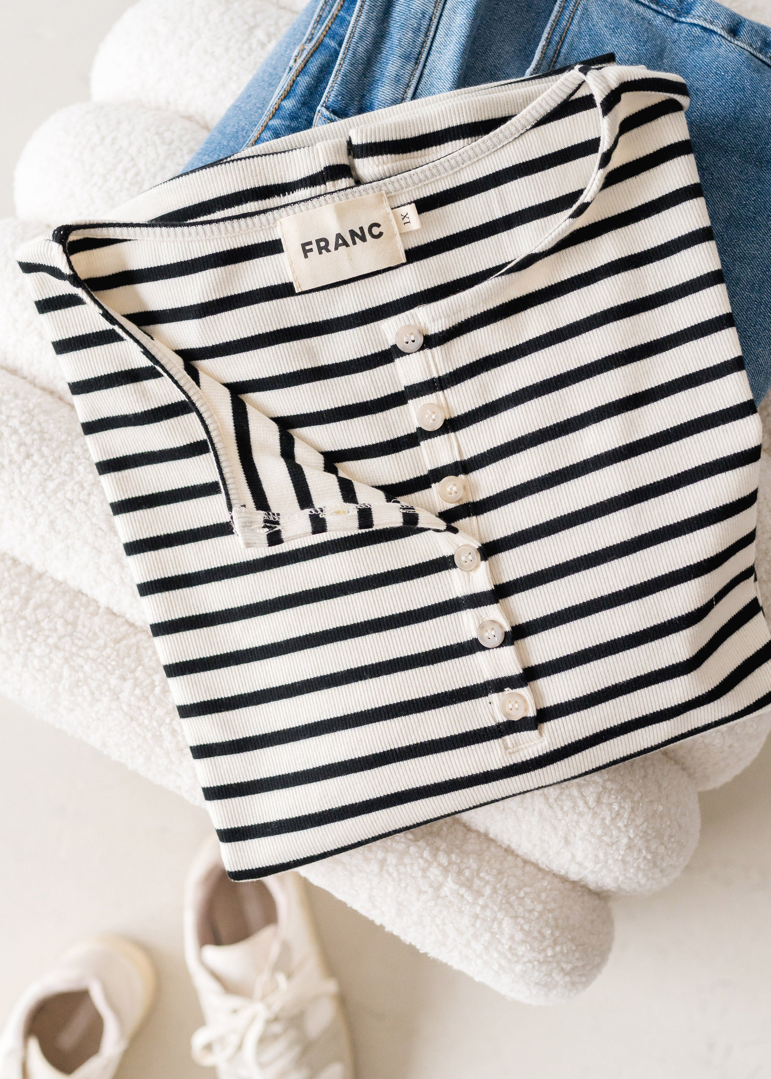 The Rib Henley Shirt in Black Stripe | FRANC Sustainable Clothing