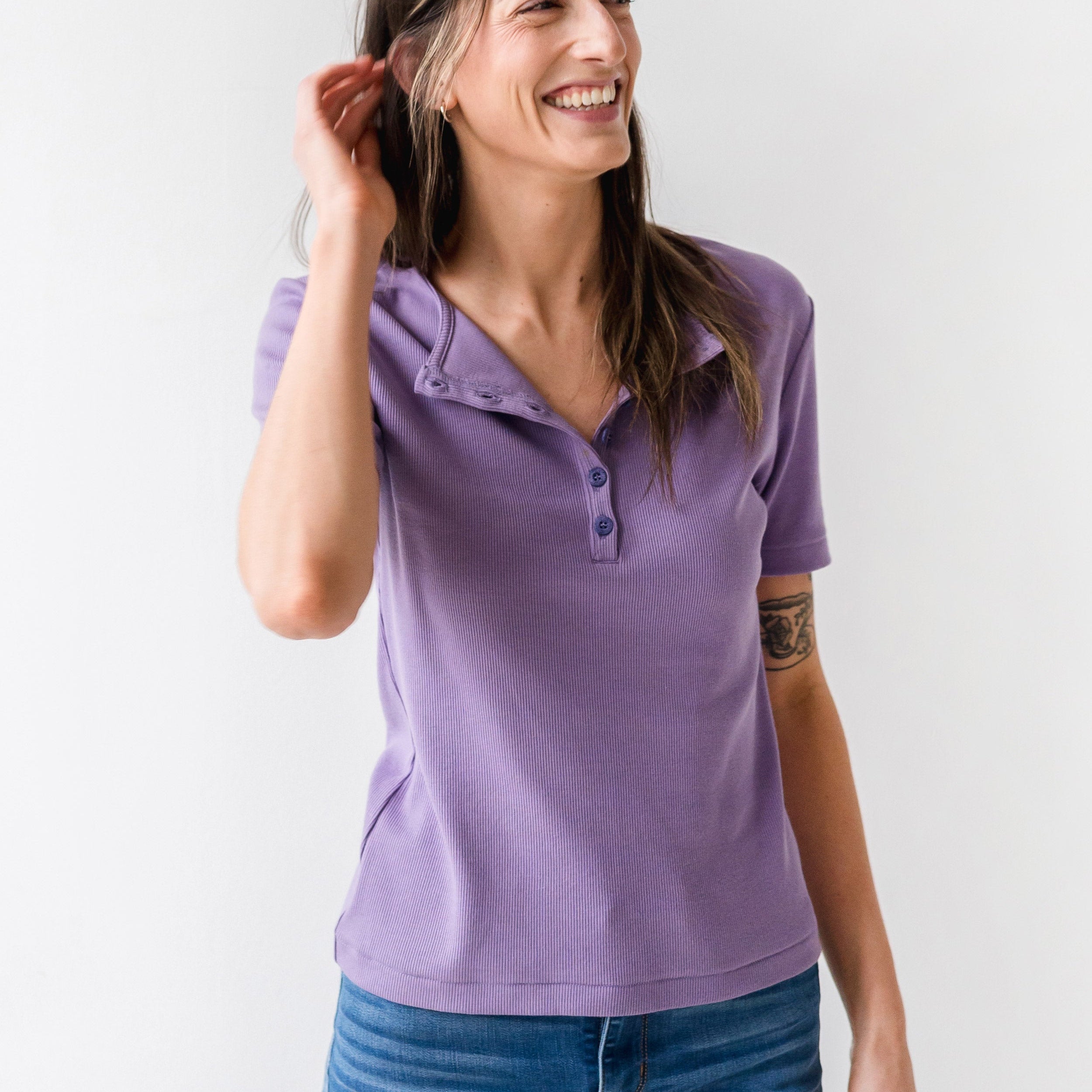The Rib Henley Shirt in Lavender | FRANC Sustainable Clothing