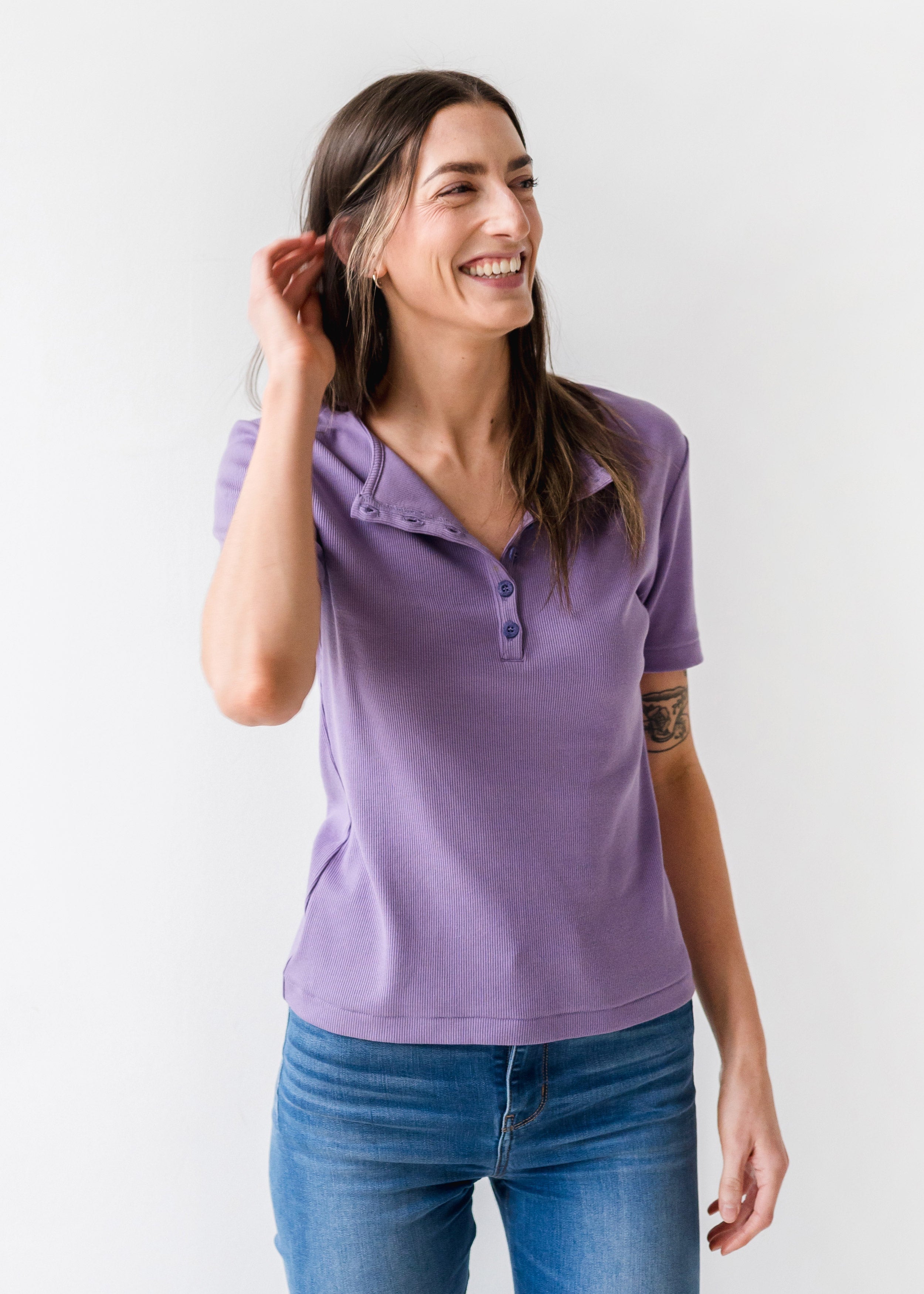 The Rib Henley Shirt in Lavender | FRANC Sustainable Clothing