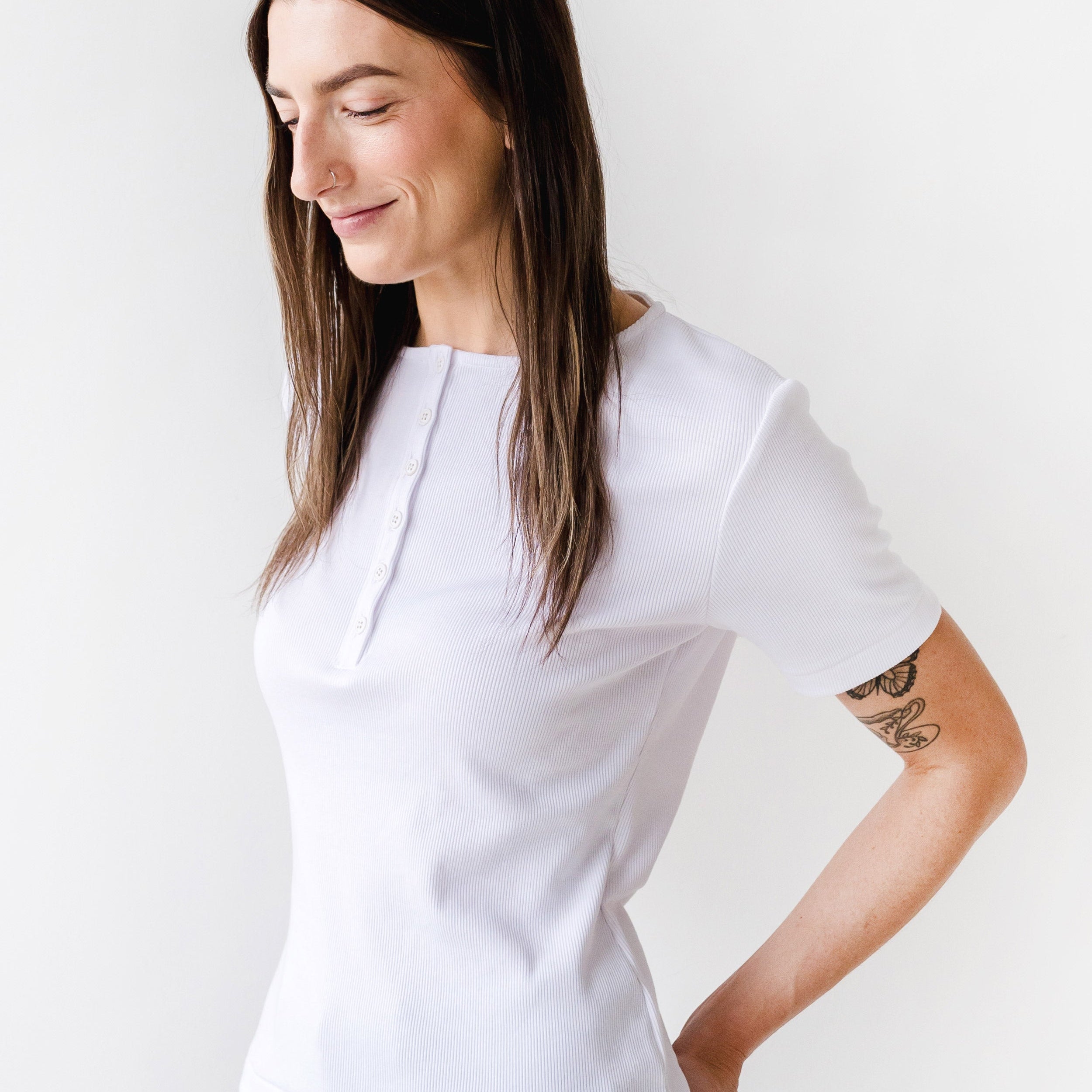 The Rib Henley Shirt in White | FRANC Sustainable Clothing