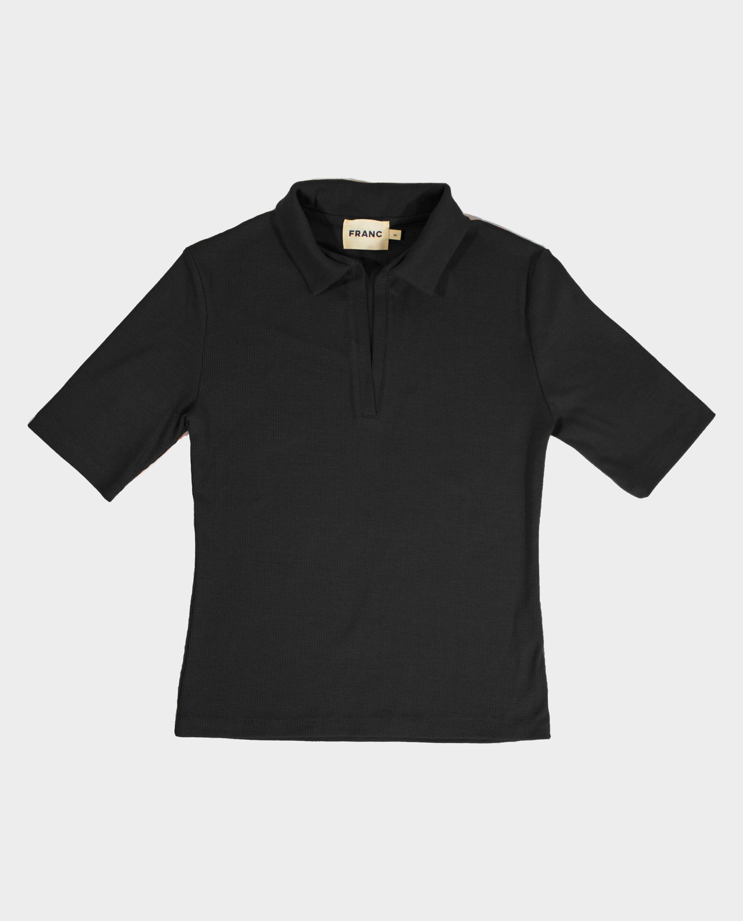 The Rib Polo Shirt in Black | FRANC Sustainable Clothing