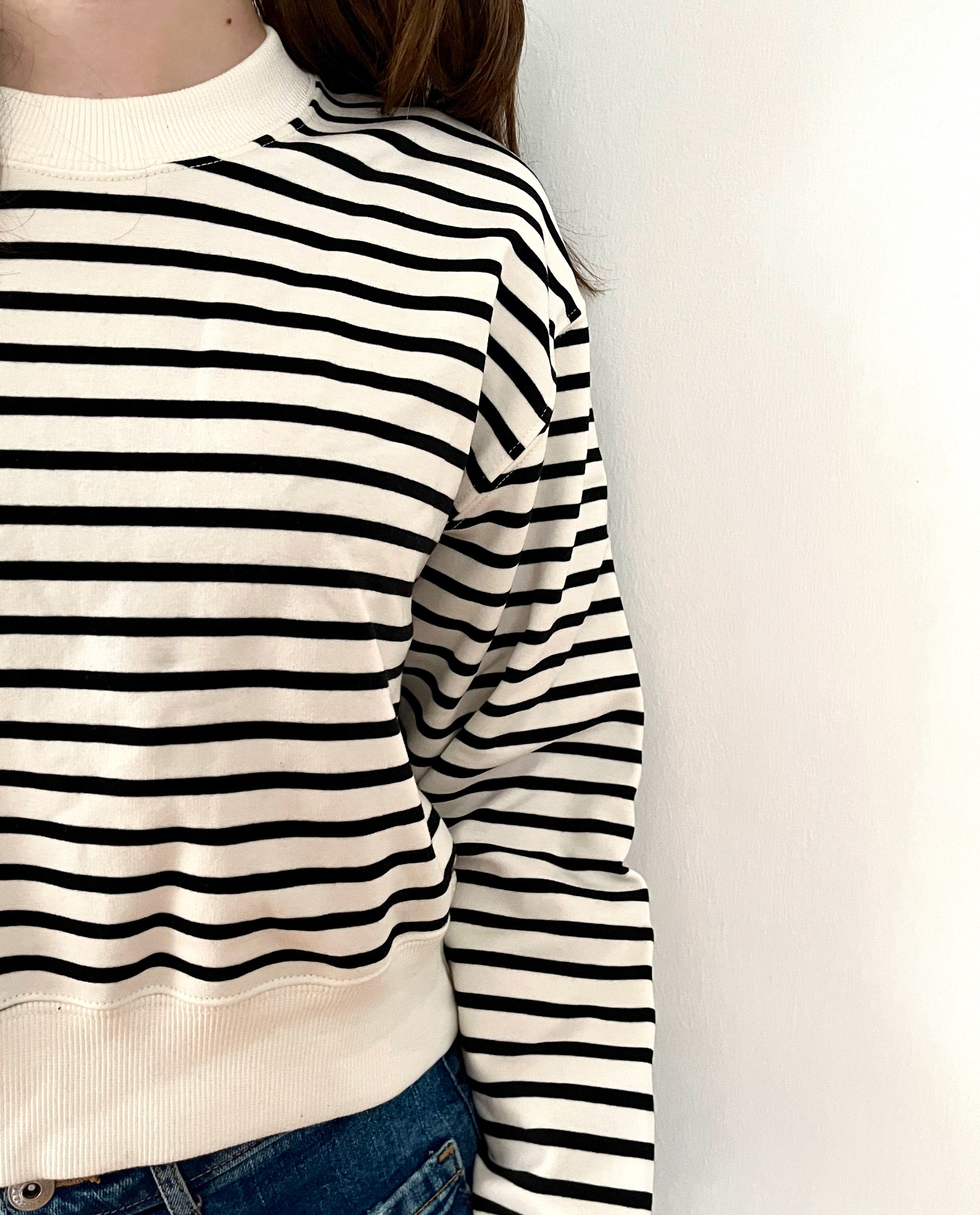The Striped Cropped Crew Sweatshirt | FRANC Sustainable Clothing